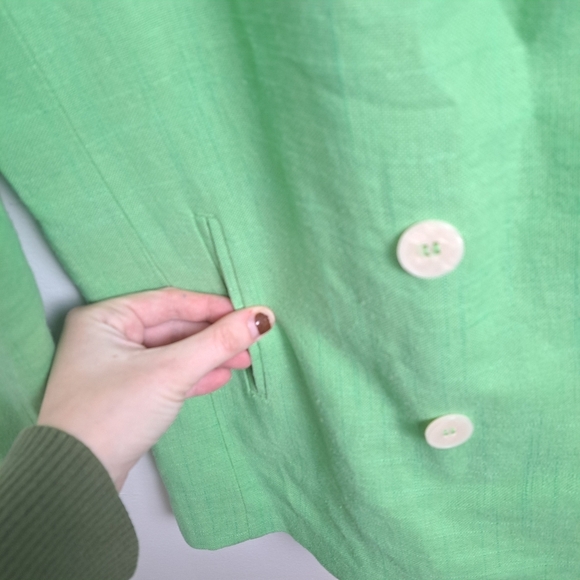 House Of Harlow Light Green Linen Blend Long Double Breasted Blazer Jacket Sz XS - Picture 6 of 8
